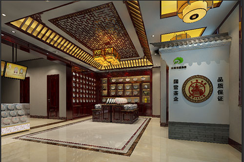 那曲古朴典雅的中式茶叶店大堂设计效果图